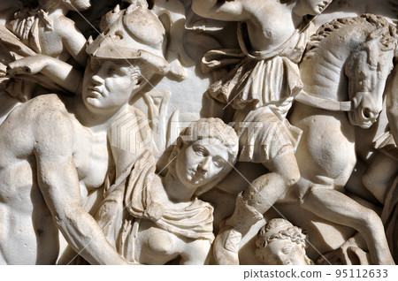 Bas-relief and sculpture details in stone of Roman Gods and Emperors 95112633