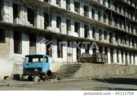 Bombardment building ruins in Nagorno Karabakh Bombardment building ruins in Nagorno Karabakh 95112709