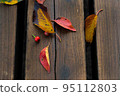 秋天:落在長凳上的彩色葉子 秋天:落在長凳上的彩色葉子 95112803