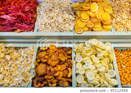 Assortment of dried fruits in Jerusalem market Assortment of dried fruits in Jerusalem market 95112956