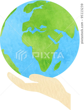 水彩畫的地球和手的插圖 95113239
