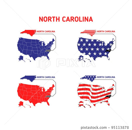 North Carolina map with usa flag design... - Stock Illustration ...