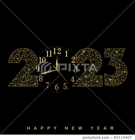 2023 Happy New Year and Merry Christmas card with golden text. Vector 2023 Happy New Year and Merry Christmas card with golden text. Vector 95114407