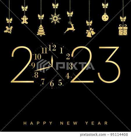 2023 Happy New Year and Merry Christmas card with golden text. Vector 2023 Happy New Year and Merry Christmas card with golden text. Vector 95114408