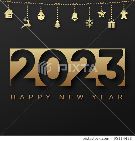 2023 Happy New Year and Merry Christmas card with golden text. Vector 95114458