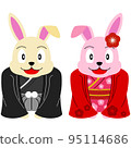 Rabbit New Year's card material (kimono) 95114686