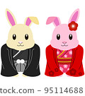 Rabbit New Year's card material (kimono) 95114688
