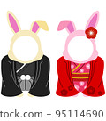 Rabbit New Year's card material (kimono) 95114690