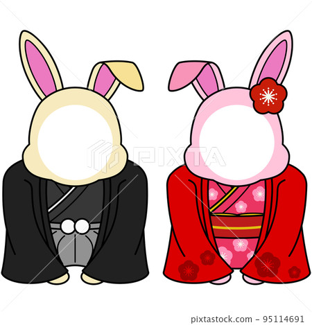 Rabbit New Year's card material (kimono) Rabbit New Year's card material (kimono) 95114691