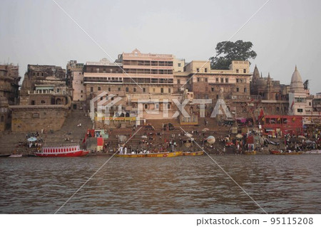 Dashashwamedh Ghat  the main ghat on Ganga River,  Varanasi Uttar Pradesh, India. Located close to Vishwanath Temple 95115208