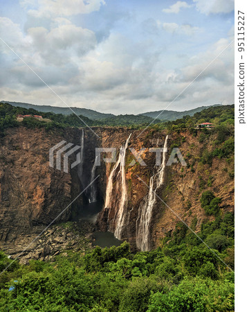 Jog Falls lit by evening sunshine, Karnataka, India Jog Falls lit by evening sunshine, Karnataka, India 95115227