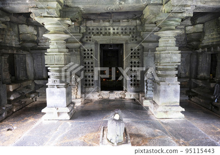 Inner view of the Mahadeva Temple, (Tambdi Surla)  a 12th-century Shaivite temple built in the Kadamba style from basalt. Near Bhagwan Mahaveer Wildlife Sanctury, Sanguem, Surla, Goa 95115443