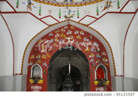 Inner view of the Someshwar Wadi Temple, 900 years old swayambhu Shiva temple, located near Baner, Pune, Maharashtra 95115507