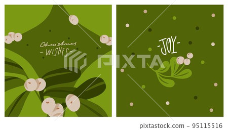 Hand drawn vector abstract graphic Merry Christmas and Happy new year clipart illustrations greeting card set with flowers and leaves.Merry Christmas cute floral design background.Winter holiday art. 95115516