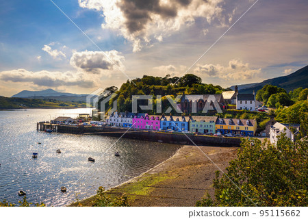 Colorful houses of Portree Harbour on the Isle of Skye in Scotland, UK 95115662