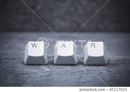 Computer keyboard keys arranged to spell WAR word Computer keyboard keys arranged to spell WAR word 95117023