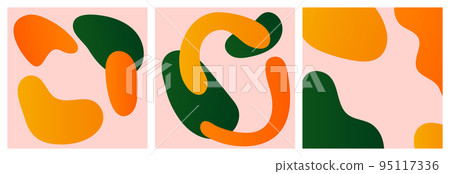Set of artistic vector illustration with hand drawn organic shapes. Aesthetic microblog carousel slides template for social media. Orange, yellow, green gradient, fall colors. Liquid abstract shapes Set of artistic vector illustration with hand drawn organic shapes. Aesthetic microblog carousel slides template for social media. Orange, yellow, green gradient, fall colors. Liquid abstract shapes 95117336