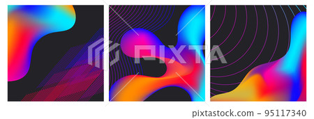 Set abstract background the trendy holographic fluid style. Neon blue, pink, yellow, purple gradients in minimal design. Square banner for social media posts, web, email promotion, brochures, flyers, Set abstract background the trendy holographic fluid style. Neon blue, pink, yellow, purple gradients in minimal design. Square banner for social media posts, web, email promotion, brochures, flyers, 95117340