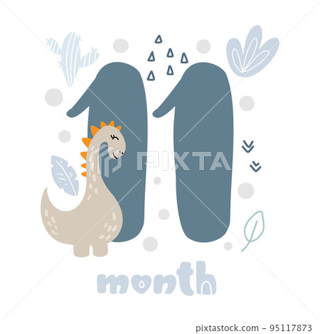 11 eleven months Baby boy anniversary card metrics. Baby shower print with cute animal dino, flowers and palm capturing all special moments. Baby milestone card for newborn 11 eleven months Baby boy anniversary card metrics. Baby shower print with cute animal dino, flowers and palm capturing all special moments. Baby milestone card for newborn 95117873