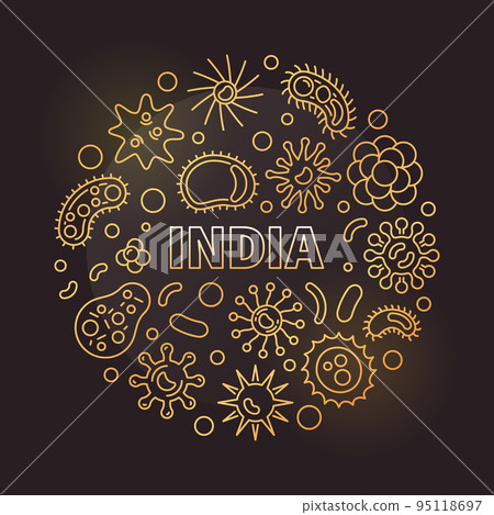 Coronavirus in India vector round golden linear illustration Coronavirus in India vector round golden linear illustration 95118697