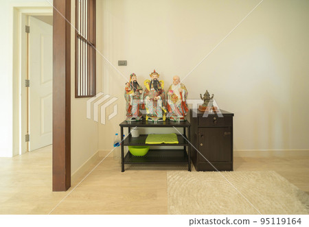 Interior of buddha room. Thai architecture. Famous tourist attraction landmark in travel trip concept. Buddhism statues 95119164