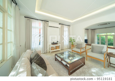 White luxury modern living room interior and decoration at home or house, interior design. Lifestyle. White luxury modern living room interior and decoration at home or house, interior design. Lifestyle. 95119181