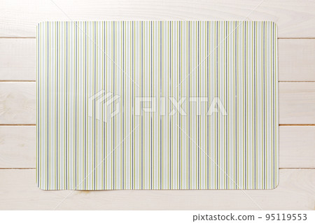 Top view of light tablecloth for food on wooden background. Empty space for your design 95119553