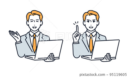 Vector illustration material of a businessman explaining with a laptop 95119605