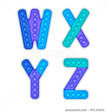 A set of blue realistic pop it toys in the form of an alphabet. A set of blue realistic pop it toys in the form of an alphabet. 95119833