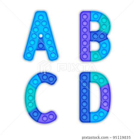 A set of blue realistic pop it toys in the form of an alphabet. A set of blue realistic pop it toys in the form of an alphabet. 95119835