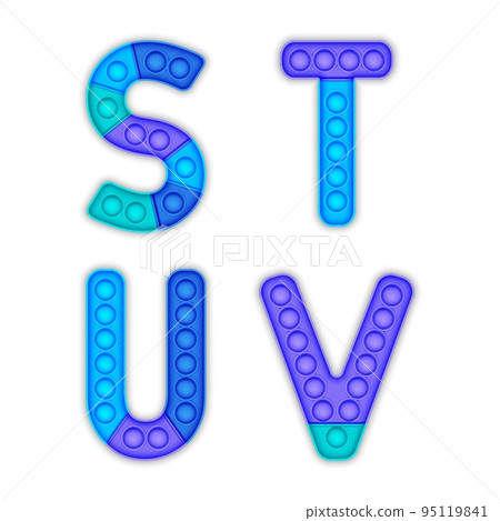 A set of blue realistic pop it toys in the form of an alphabet. A set of blue realistic pop it toys in the form of an alphabet. 95119841