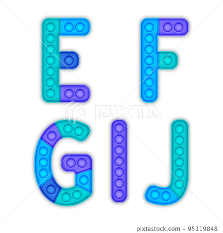 A set of blue realistic pop it toys in the form of an alphabet. A set of blue realistic pop it toys in the form of an alphabet. 95119848