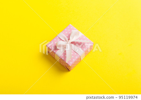 Christmas gift wrapping background, copy space. present box