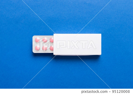 Blank White Product Package Box Mock-up. Open blank medicine drug box with blister top view 95120008