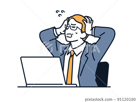 Vector illustration material of a boss holding his head in front of a laptop 95120180