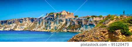 panoramic view Tremiti Islands San Nicola castle cliff beautiful summer day horizontal panoramic view Tremiti Islands San Nicola castle cliff beautiful summer day horizontal 95120473