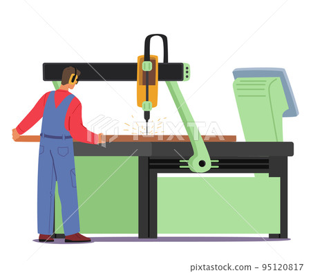 Factory Employee Work on Manufacture Machine, Worker Making , Cutting or Welding Production, Character Working on Plant Factory Employee Work on Manufacture Machine, Worker Making , Cutting or Welding Production, Character Working on Plant 95120817