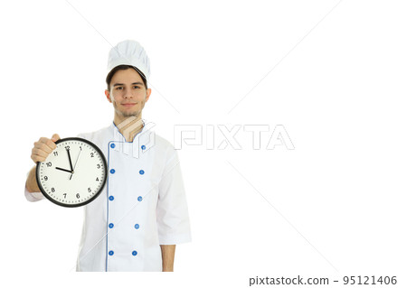 Concept of cooking, young man chef isolated on white background 95121406
