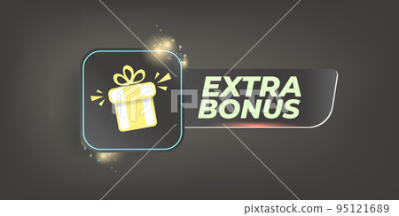 vector extra bonus horizontal banner design template with gift icon and button isolated on modern grey background. Extra bonus or super gift label design template vector extra bonus horizontal banner design template with gift icon and button isolated on modern grey background. Extra bonus or super gift label design template 95121689