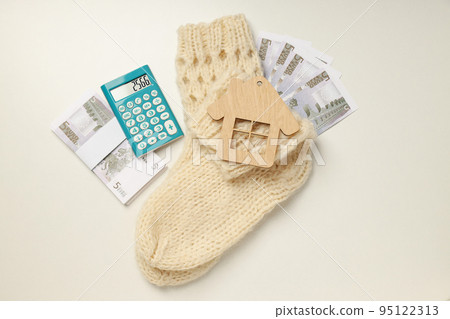 Concept of payment for heating, heating season, top view Concept of payment for heating, heating season, top view 95122313