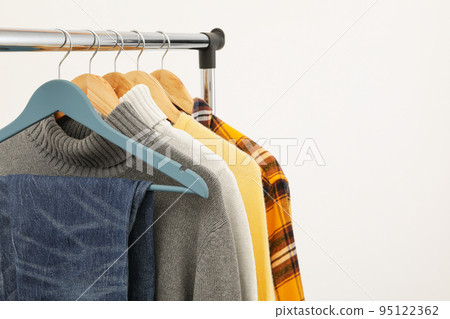 Concept of autumn clothes, autumn season wardrobe 95122362