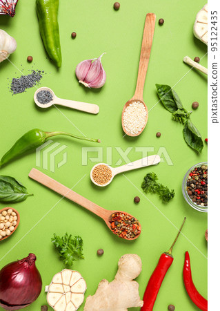 Concept of cooking, different spices, top view 95122435