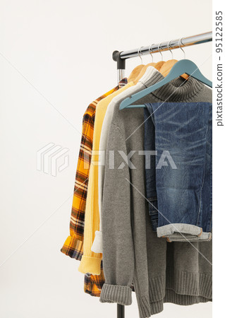 Concept of autumn clothes, autumn season wardrobe 95122585