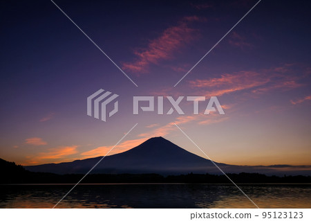 清晨的靜岡縣富士宮市的狸貓湖和富士山 95123123