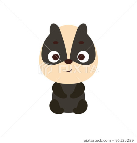 Cute little sitting badger on white background. Cartoon animal character for kids t-shirt, nursery decoration, baby shower, greeting card, house interior. Vector stock illustration 95123289