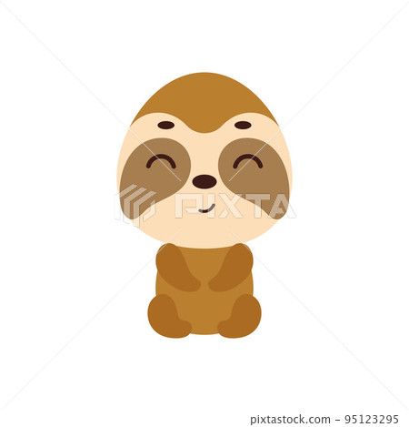 Cute little sitting sloth on white background. Cartoon animal character for kids t-shirt, nursery decoration, baby shower, greeting card, house interior. Vector stock illustration 95123295