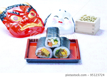 Eho-maki seaweed roll sushi rolls and Fukumame Setsubun image material 95123724