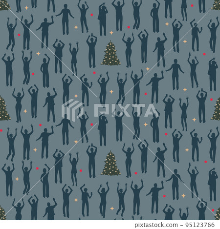Silhouettes happy dancing people Christmas seamless pattern Silhouettes happy dancing people Christmas seamless pattern 95123766