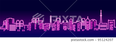 Illustration of a city landscape shining in neon colors 95124207