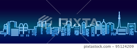 Illustration of a city landscape shining in neon colors 95124209
